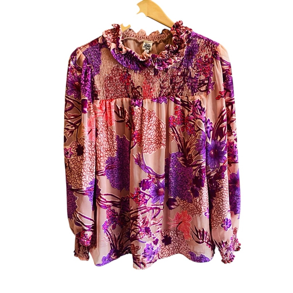 Ivy Jane Velvet Burnout Pink and Purple Relaxed Blouse Whimsygoth - Picture 2 of 6
